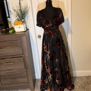 Baltic Born Black and Red Floral Maxi Dress